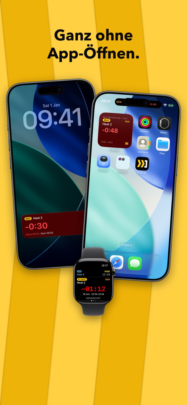 GridCall auf iPhone und Apple Watch — die nächste Session, ohne die App zu öffnen