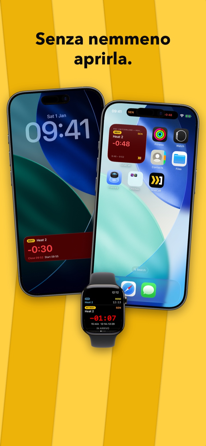 GridCall su iPhone e Apple Watch — la tua prossima sessione senza aprire l'app